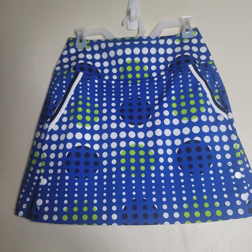 Kinona Golf Skort Blue Green White Polkdot Shorts w Liner Womens Small Pockets